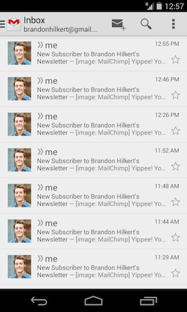 "My mailbox showing Mailchimp subscriptions"